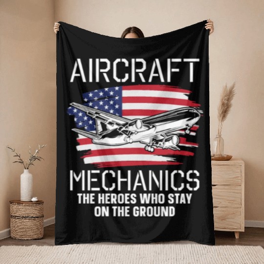 Aircraft Mechanic Us Flag Throw Blankets