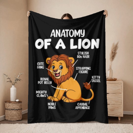 Anatomy Of A Lion Throw Blankets