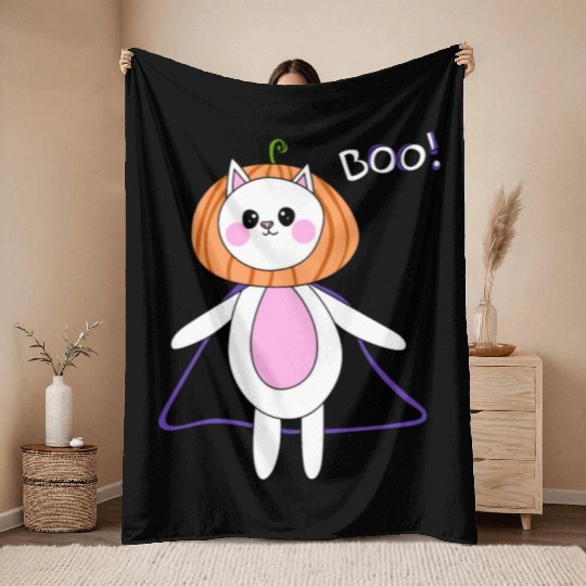 cute cat in halloween melon costume Throw Blankets