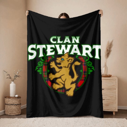 Clan Stewart Cute Baby Lion Rampant Kitten Throw Blankets