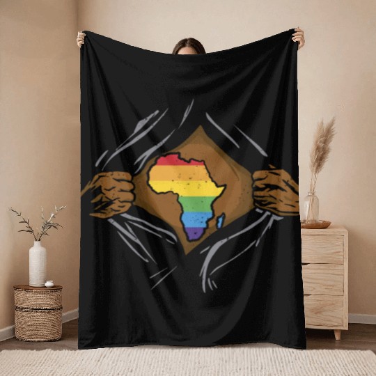 Juneteenth LGBT Pride Flag Rainbow Black Melanin Throw Blankets