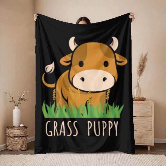 Scottish Highland Cow Grass Puppy Cow Whisperer Throw Blankets