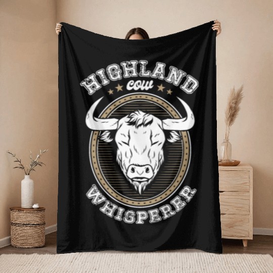 Highland Cow Whisperer Grass Puppy Cow Farmer Throw Blankets