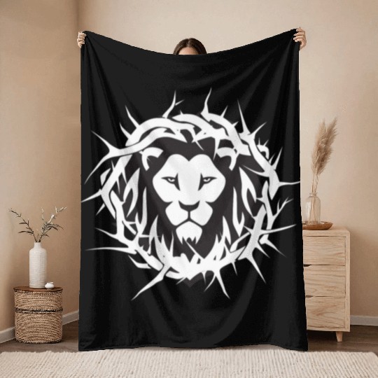 Lion of Judah With A Crown of Thorns Christian Throw Blankets