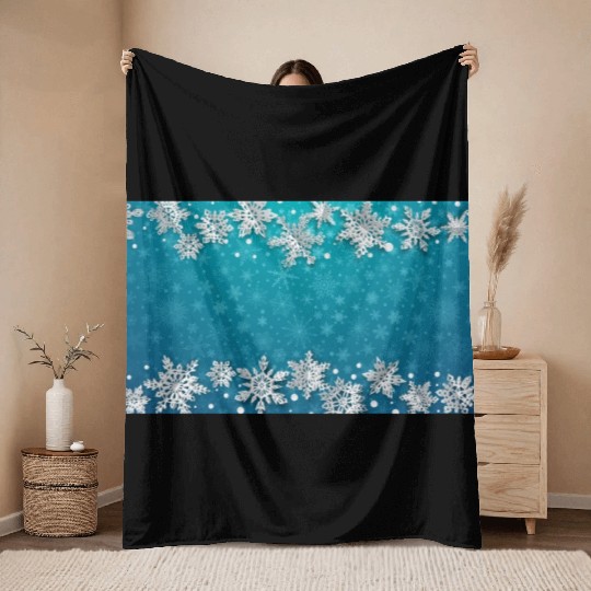 Elegant Teal Winter Snowflakes Pattern Throw Blankets