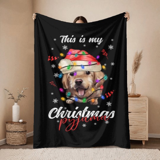 Winter Christmas Pyjama Golden Retriever Throw Blankets