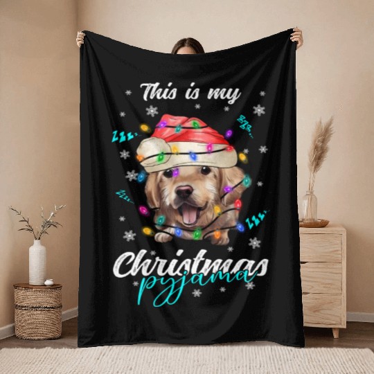Winter Christmas Pyjama Golden Retriever Throw Blankets