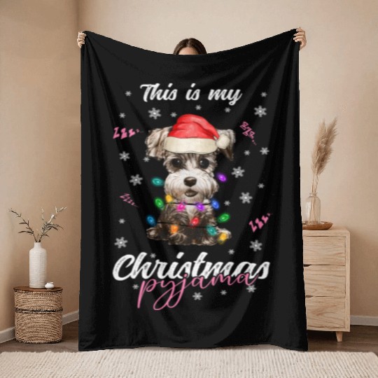 Winter Christmas Pyjama Miniature Schnauzer Throw Blankets