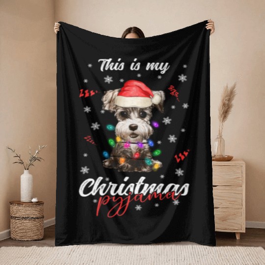 Winter Christmas Pyjama Miniature Schnauzer Throw Blankets