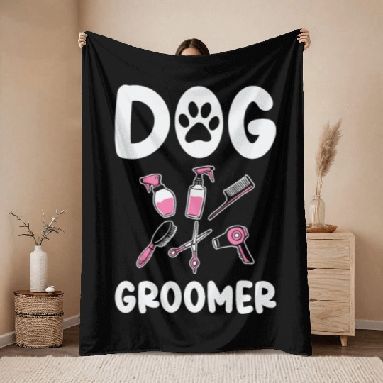 Dog Groomer Canine Grooming Hygiene Throw Blankets