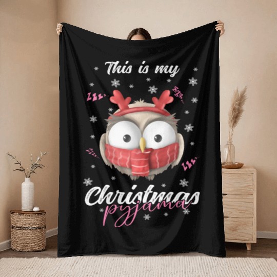 Winter Christmas Pyjama Owl Throw Blankets