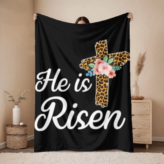 He Is Risen Jesus Christ Cross Easter Sunday Throw Blankets