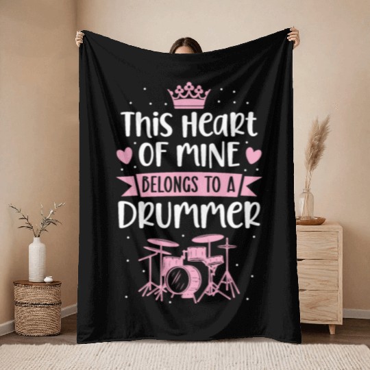 This Heart Of Mine Belongs To A Drummer Valentines Throw Blankets