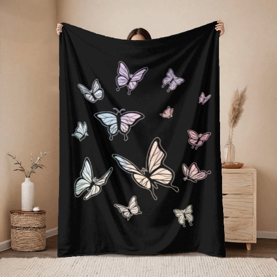 Pastel Butterflies Gardening Butterfly Throw Blankets