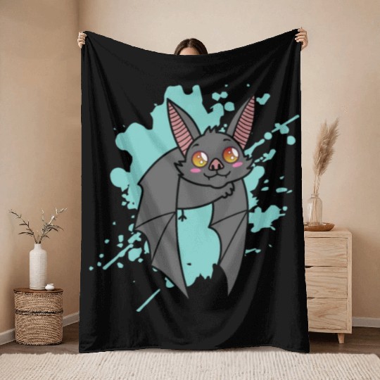 Bat in japanese Kawaii Style Animal Throw Blankets
