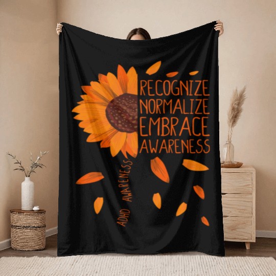 ADHD Awareness Sunflower Embrace Neurodiversity Throw Blankets