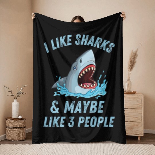 Ocean Animal Shark Lover Gift Funny Shark Throw Blankets