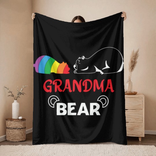 LBGT Flag Gay Pride Human Grandma Bear Throw Blankets
