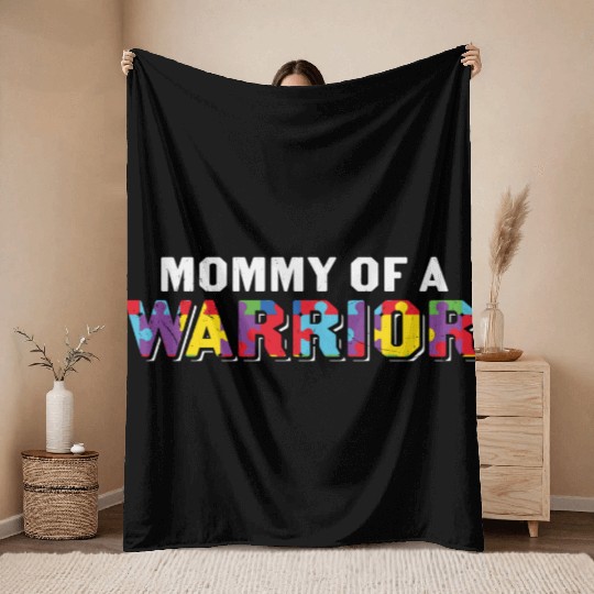 Mom of a Warrior Autism Throw Blankets
