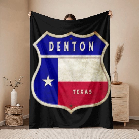 Denton Texas coat of arms flag design Throw Blankets