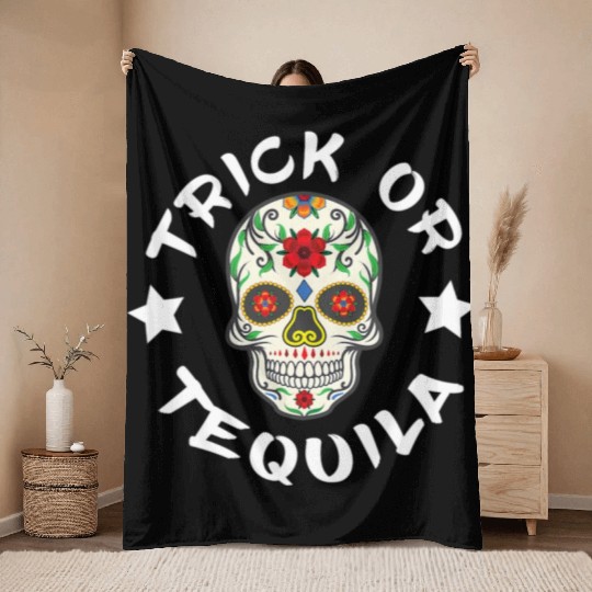 Sugar Skull T - Throw Blankets | Trick Or Tequila Throw Blankets