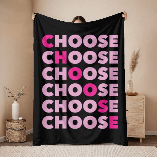 Choose Typography Pink Retro 80s 90s Vintage Throw Blankets