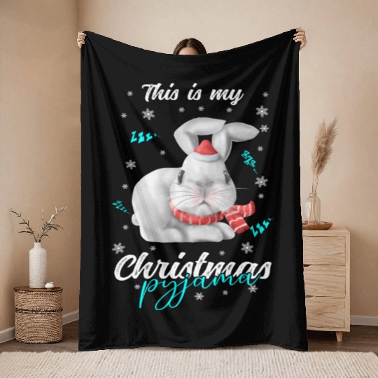 Winter Christmas Pyjama rabbit Throw Blankets