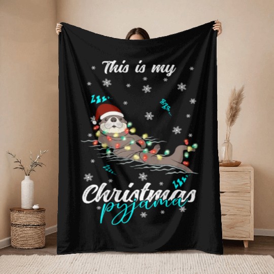 Winter Christmas Pyjama Otter Throw Blankets