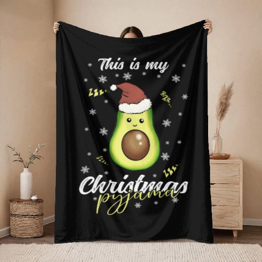 Winter Christmas Pyjama Avocado Throw Blankets