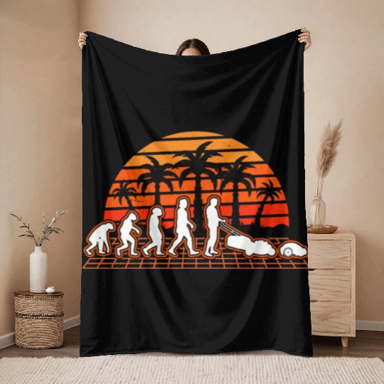 Robotic Lawnmower Evolution Retro Throw Blankets