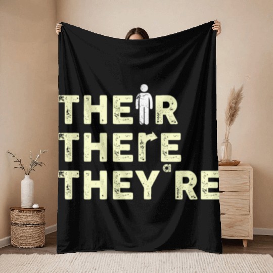 Their There They're English Teacher Grammar Throw Blankets