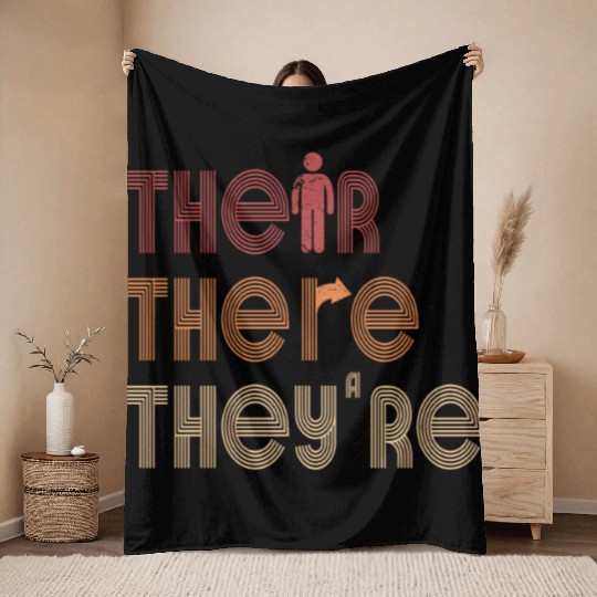 Their There They're English Teacher Grammar Throw Blankets