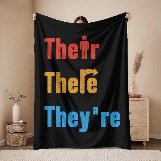 Their There They're English Teacher Grammar Throw Blankets