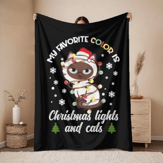 my favorite color is christmas lights and cats Throw Blankets