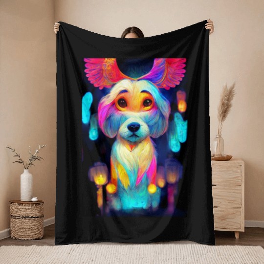 Angel Dog 014 Throw Blankets