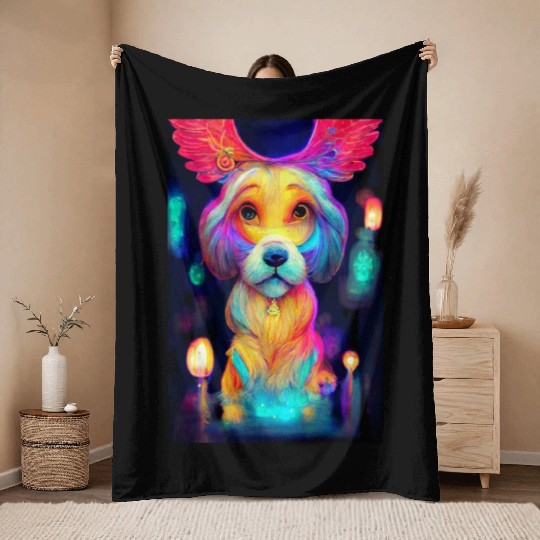 Angel Dog 012 Throw Blankets