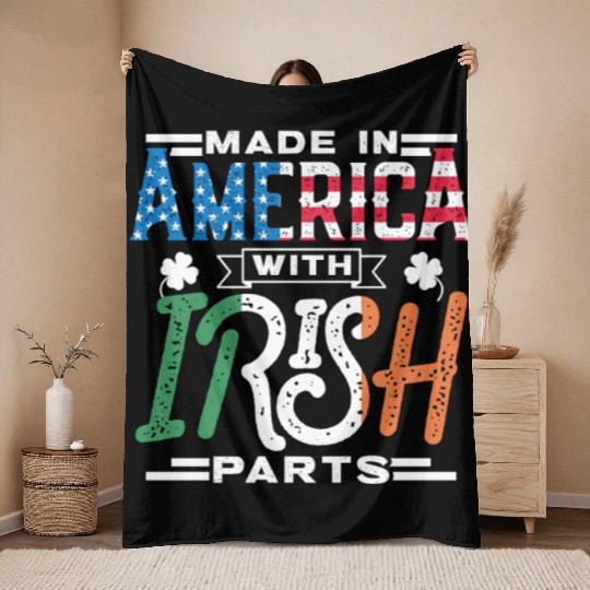 Made In America With Irish Parts Gaelic Ireland Throw Blankets