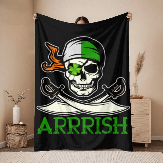 Arrish Irish Funny Quote Pirate Skull St Patricks Throw Blankets