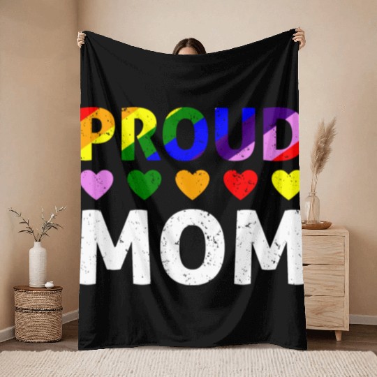 Proud Mom Gay Lesbian LGBTQ Pride Rainbow Mothers Throw Blankets