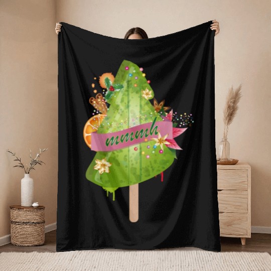 glowing Christmas tree ice cream and decoration Throw Blankets