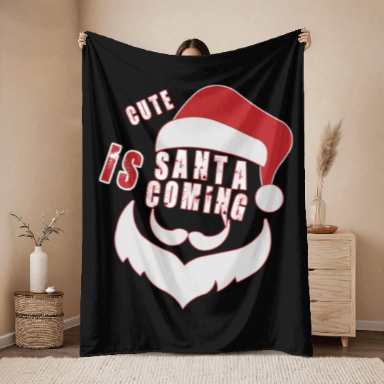 Christmas Cute Santa Is Coming Santa Candy Cane Throw Blankets