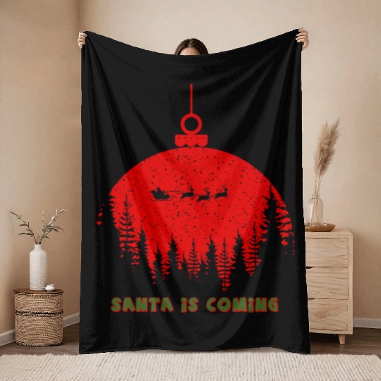 Christmas Santa Is Coming Santa Candy Cane Throne Throw Blankets
