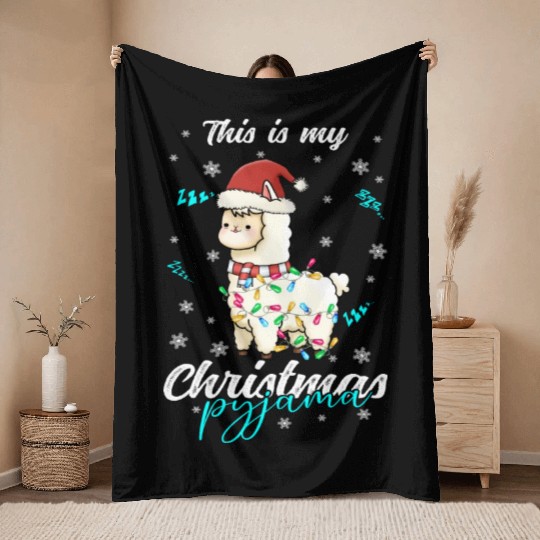 Winter Christmas Pyjama Llama Throw Blankets