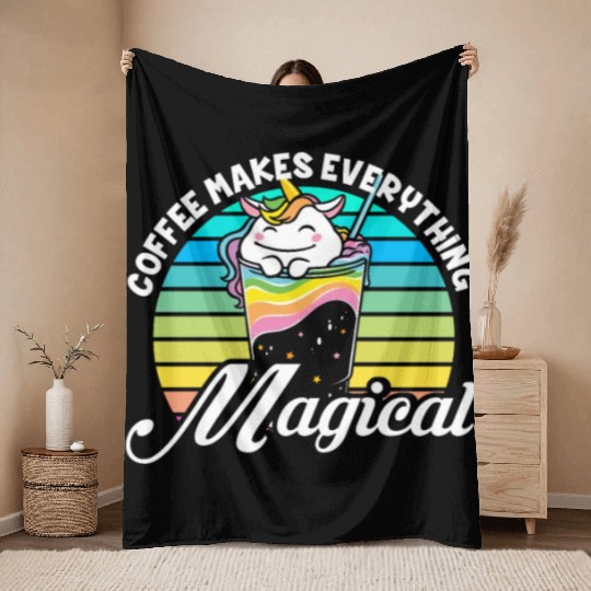 Pink Magical Unicorn Caffeine Coffee Lover Throw Blankets