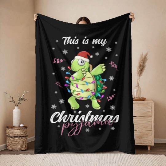 Winter Christmas Pyjama Turtle Throw Blankets