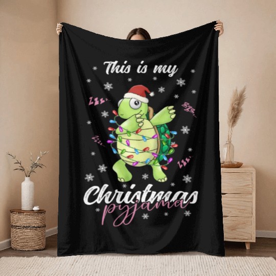 Winter Christmas Pyjama Turtle Throw Blankets