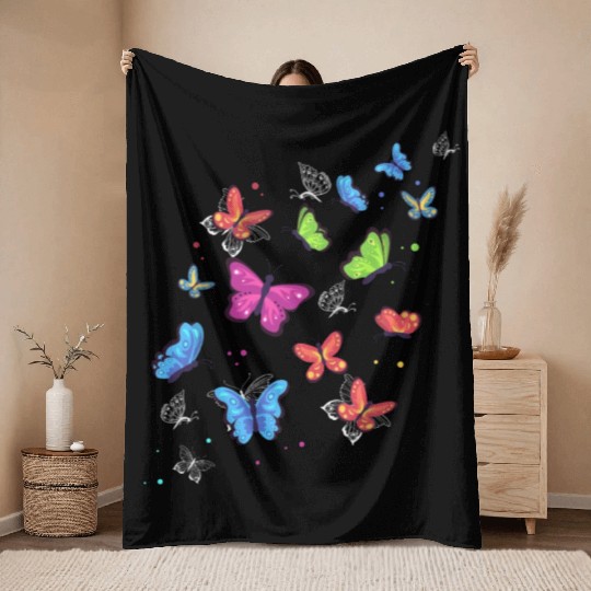 Colourful Butterflies Garden Womens Butterfly Throw Blankets