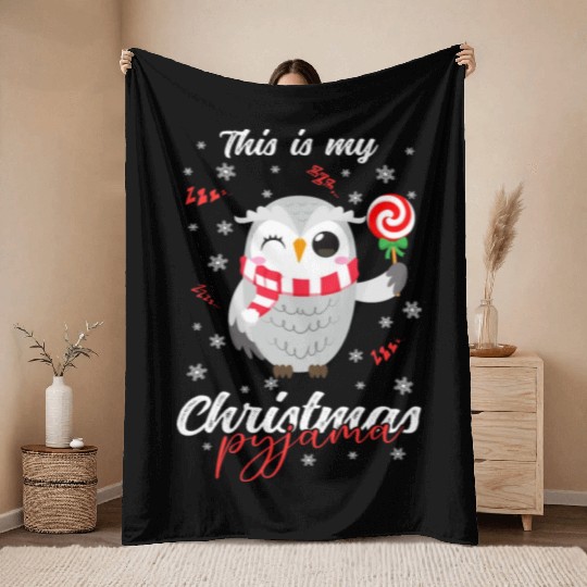 Winter Christmas Pyjama Owl Throw Blankets