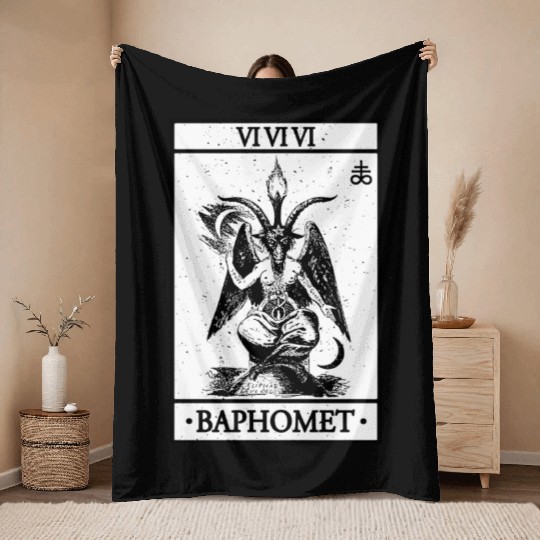 Baphomet Tarot Card Satanic Occult Throw Blankets