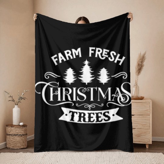 Farm fresh Christmas trees white 02 Throw Blankets